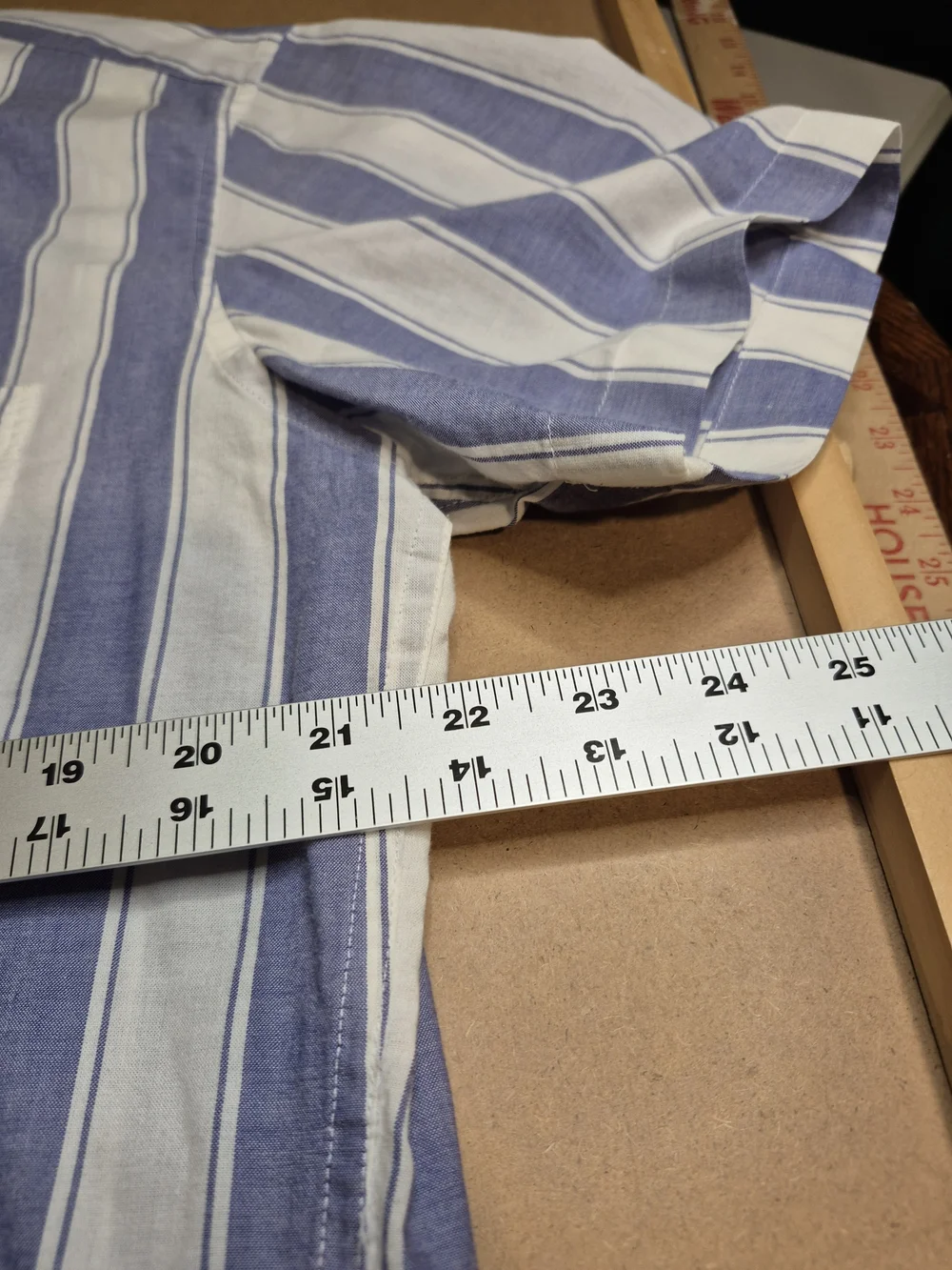 J. Crew Blue and White Vertical Stripe Short-Sleeve 1/4 Button-Down Shirt 4339/6